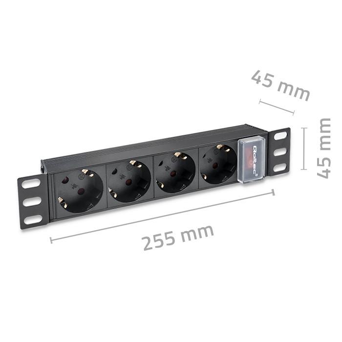 Qoltec Aluminum PDU Power Strip for 19'' RACK | 1U | 16A | 6xSCHUKO | 1.8m