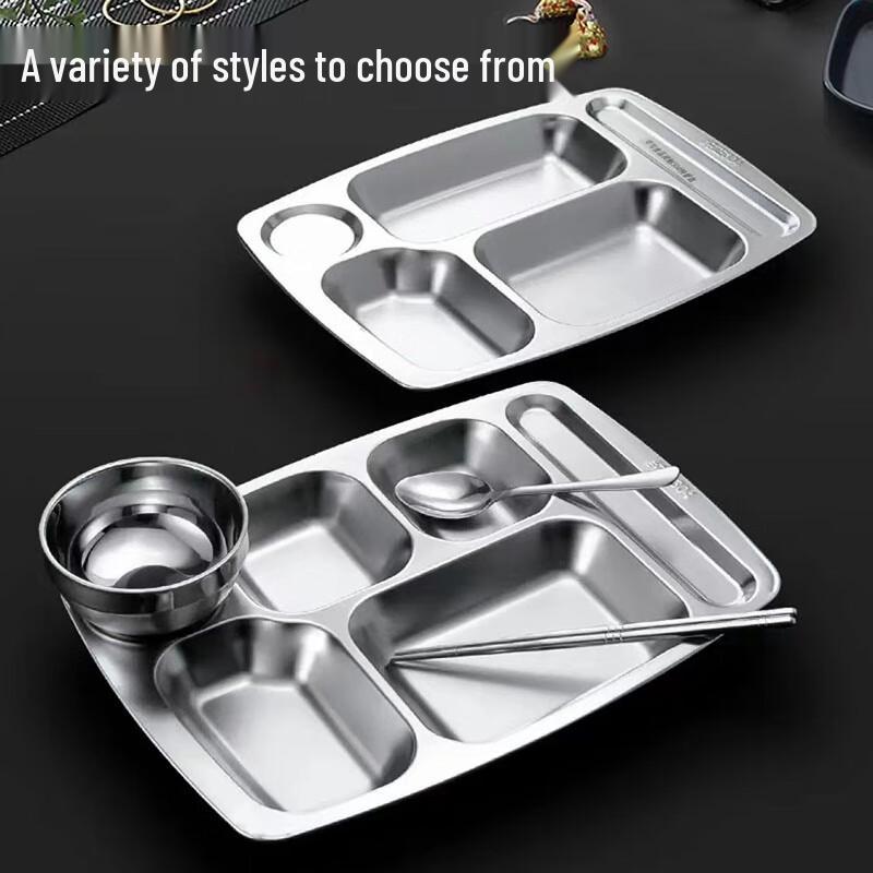 Mailang 304 Stainless Steel 5-Compartment Divided Meal Plate Set