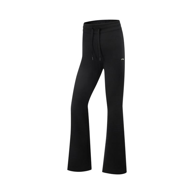 Li-Ning Solid Color Mid-Rise Drawstring Breathable Versatile Sports Long Pants Women Bottoms Black AKLV400-1