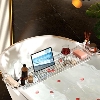 Bathtub Tray Bath Shelf with Drain Holes Extendable Multi Compartments Organizer Rack for