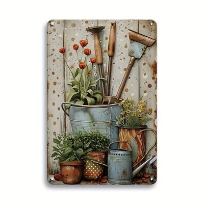 1 Stück 8x12" Retro Wasserdichtes Metallblechschild - Vintage Gartengeräte/Topfpflanzen Dekoration, Innen/Außen für Haus Garten Terrasse Bar