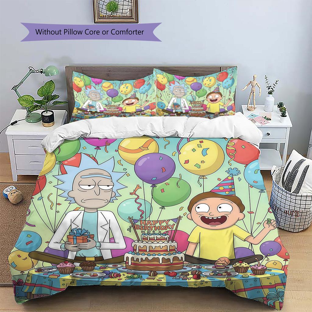 Rick and Morty Pattern Bedding Quilt Set  Home Decoration  Gift (1 * duvet cover + 2 * pillowcase  without core)