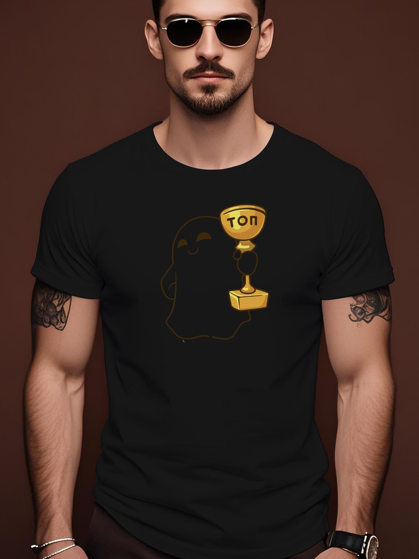 Cotton Tshirt with Cute Ghost Holding Trophy Graphic M