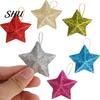 Christmas Hanging Ornament 6Pcs Sparkling 3D Star Shape Pendant with Lanyard Glitter Tree DIY Craft Party Decor