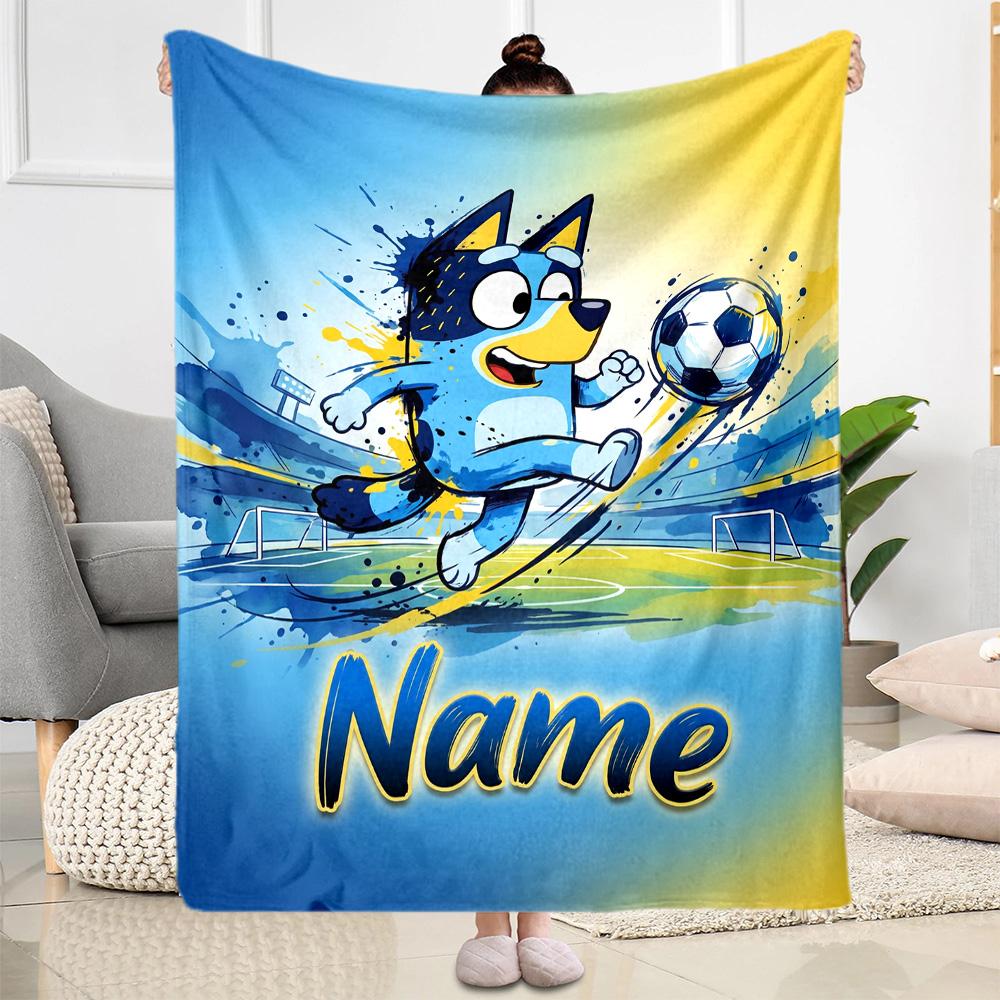 Bluey Sports Adventure Customize Your Name Blanket Gift Personalized Blanket Ultra-Soft Great for Seaside Couch Bed Home Decor Four Seasons Universal