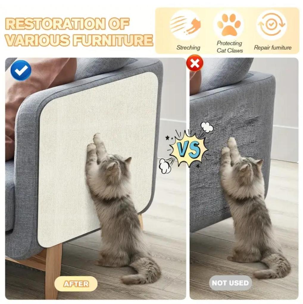 Sofa Protector Sticker: Self-adhesive Fabric Cats Scratch Pad, Cut To Size for Furniture & Walls.