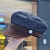 Navy Hat Autumn New Ins Denim Color Matching Metal Label Flat Top Newsboy Hat Female British Beret