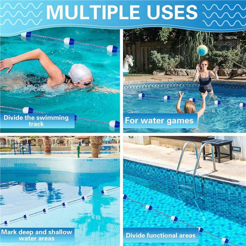 2Pcs 16Ft Pool Rope Floats To Divide Pool - Pool Safety Rope With Floats - Pool Divider Rope For Shallow Deep End