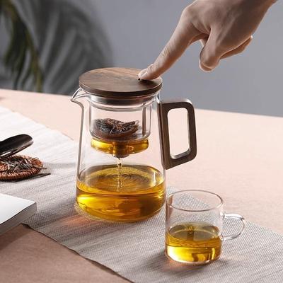 Elegant Cup Çaydanlık, Tek Dokunuşlu Filtre, Ceviz Ağacı, Yüksek Sıcaklığa Dayanıklı, Tam Cam Astar, Çay Su Ayırıcı Bardak
