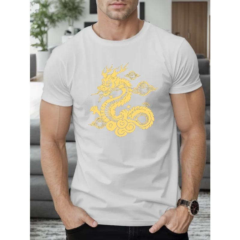 Chinese Dragon Print T Shirt, Tees For Men, Casual Short Sleeve T-shirt For Summer