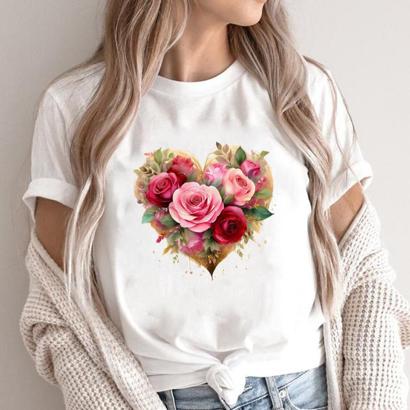 (Asian Size) T leopard flower Graphic Female Women's Clothing Top O-neck Tee Fashion Print Casual Short Sleeve T-shirts 