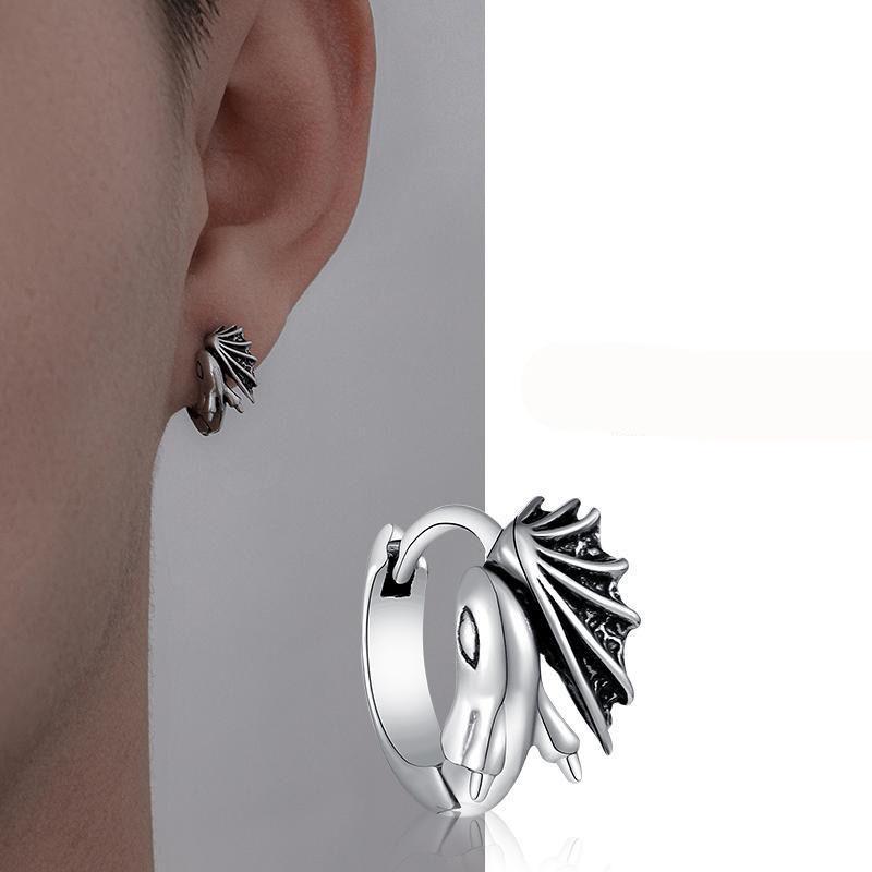 Trendy Brand Versatile Earrings, Men's Ear Buckles, Niche Design Sense, Advanced Personality, Feilong Earrings, Cool and Handsome, Single Jewelry.