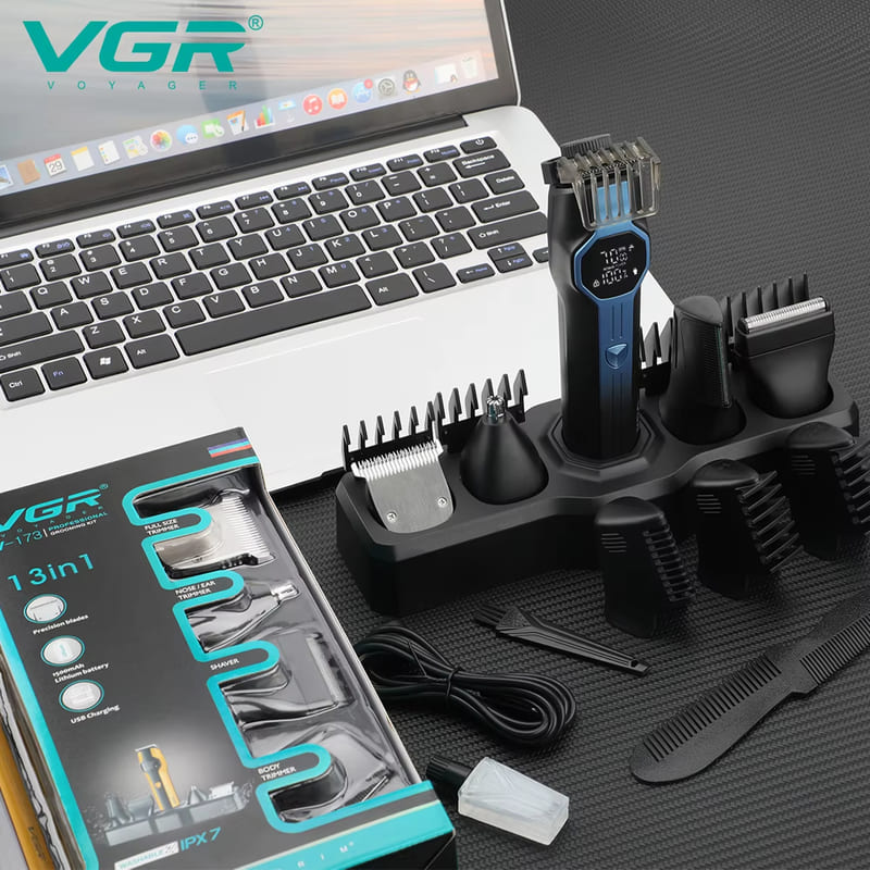 Men's Multi-function Digital Display Large Battery Long-lasting Hair Clipper Five-in-one Set Nose Hair and Sideburns Trimmer Razor Grooming Essential