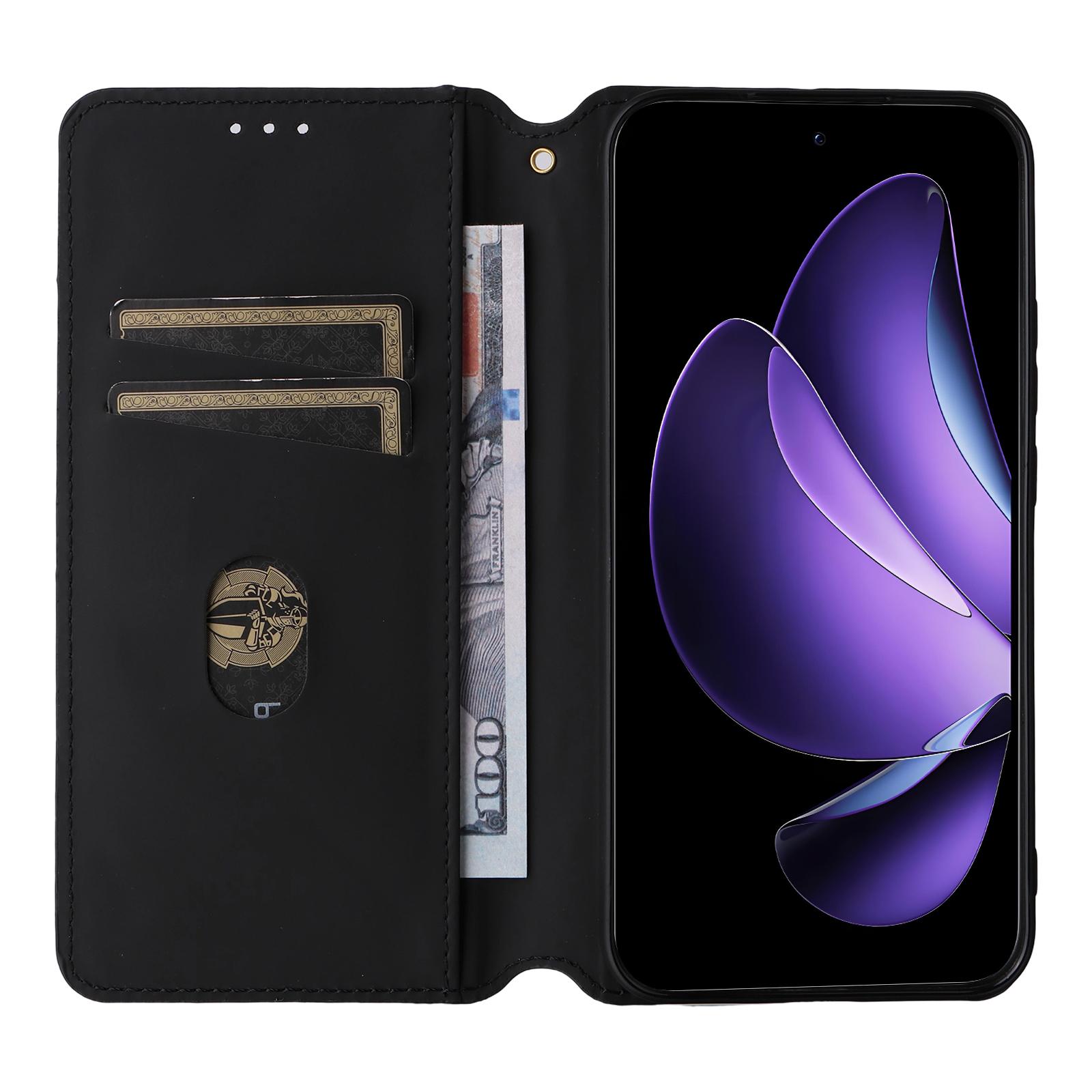 

For Oppo Reno13 5G (Global) Wallet Case Rhombus Imprinted Leather Phone Cover Black