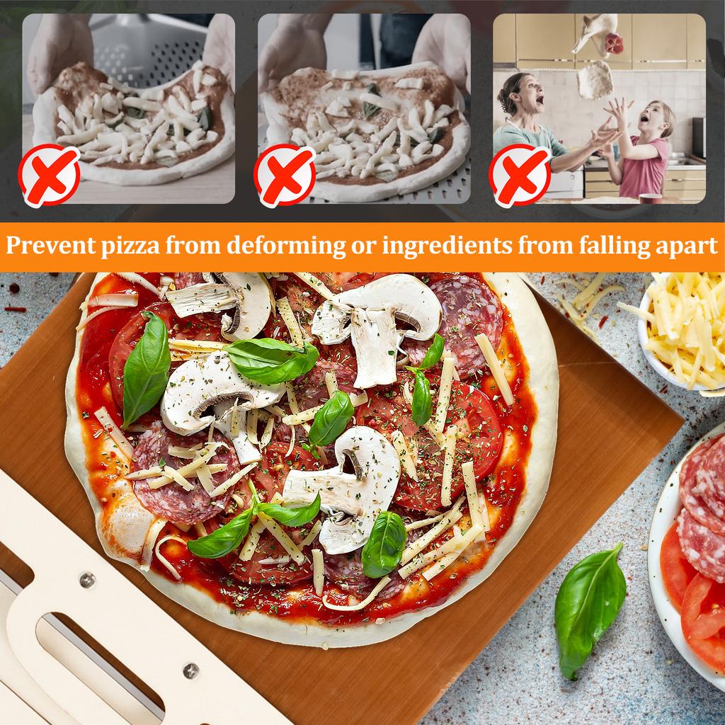 Sliding Pizza Peel Non-Stick Sliding Pizza Shovel with Detachable Wood Handle Effortless To Clean Sliding Pizza Paddle for Oven