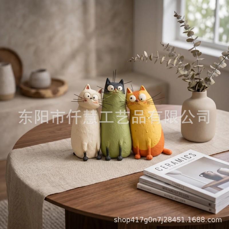 Handmade Resin Cat Vase Decorative Figurine Desk Living Room Office Modern Minimalist Home Decoration