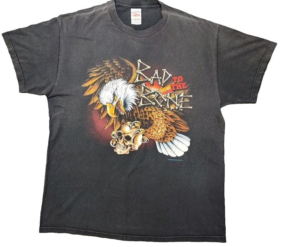 Bad To The Bone Thunder Sportswear Vintage Eagle Skull Biker Tee Large Unisex T-Shirt