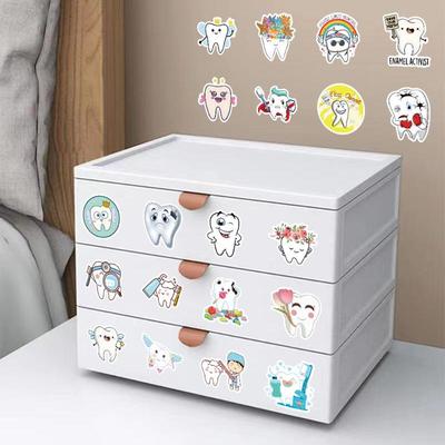 50Pcs Dental Stickers Cartoon Decoration Tooth Shaped Sticker Dentistry Dental Clinic Decals Early Childhood Education Supplies