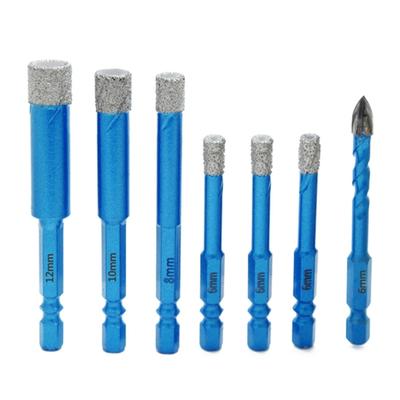 Set di 7 Punte diamantate a secco per trapano, Punta per piastrelle, Gambo esagonale, Per Ceramica, Porcellana, Marmo, Granito, Pietra, Vetro, Mattone