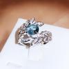 High-quality Blue Zircon Women Ring Feather Shape Opening Adjustable Couple Ring Party Jewelry Wedding Bride Ring Christmas Gift Fine Fashion Jewelry