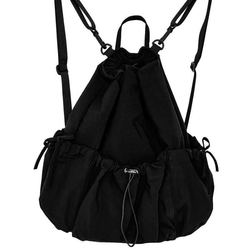 Versatile Backpack Large Capacity Pleated Commuter Schoolbag Female High School Simple Casual Nylon Drawstring Backpack