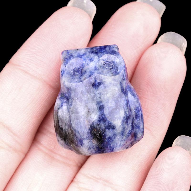Amethyst Tiger Eye Owl Mini Ornament - Crystal Agate Carved Animal Decor
