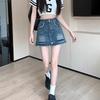 High Waist Denim Mini Skirt Women A-Line Slim Fit Distressed Edge Short Casual Chic 2025