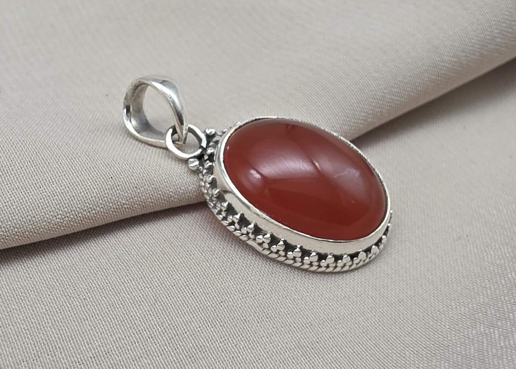 Carnelian Pendant: 925 Sterling Silver Orange Red Gemstone Healing Crystal Jewelry