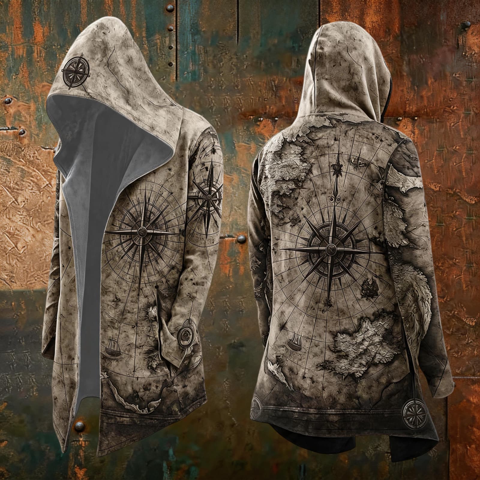 Men s Halloween Print Loose Fit Zip-Up Hoodie Jacket for Costume Party L