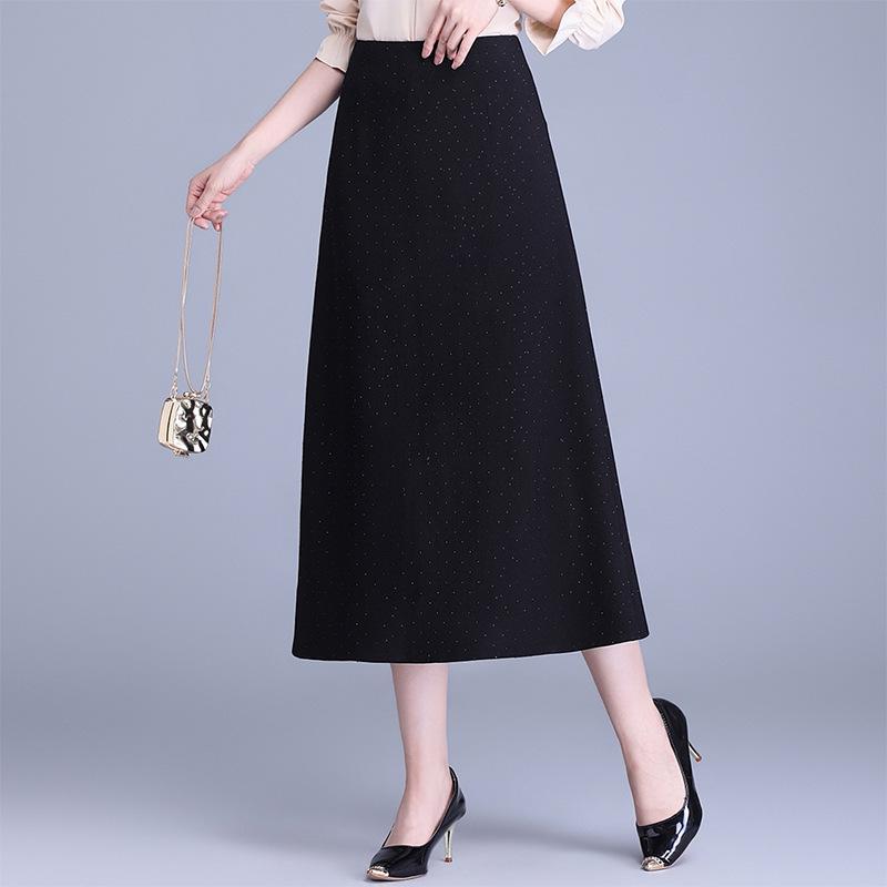 2026 Spring Starry Sky High-Waisted A-Line Midi Skirt for Women L чёрный
