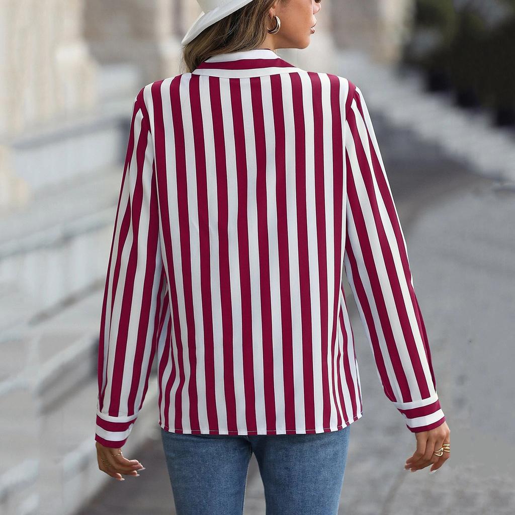 Women's fashionable shirt casual V-neck long-sleeved top