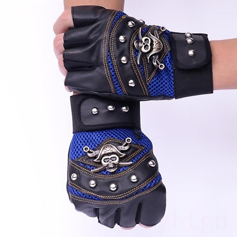 1 Pair PU Leather Skull Punk Black Driving Motorcycle Biker Fingerless Gloves Mens Womens Gloves Gift