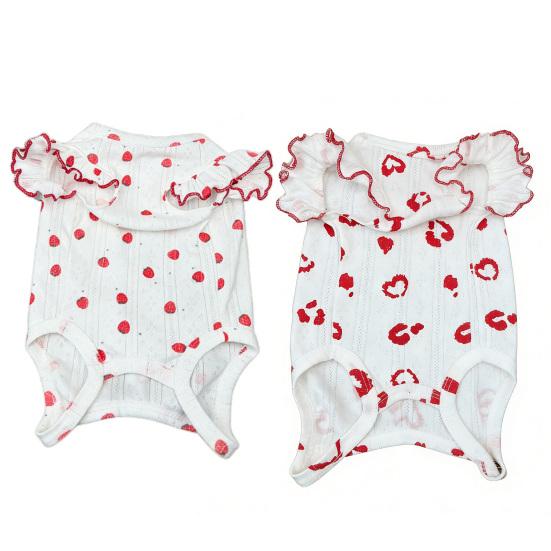 Dog Summer Cotton Shirts Heart Printed Ruffle Sleeveless Puppy Vest Soft Breathable Sweet Pet Outfit for Small Dogs Cats