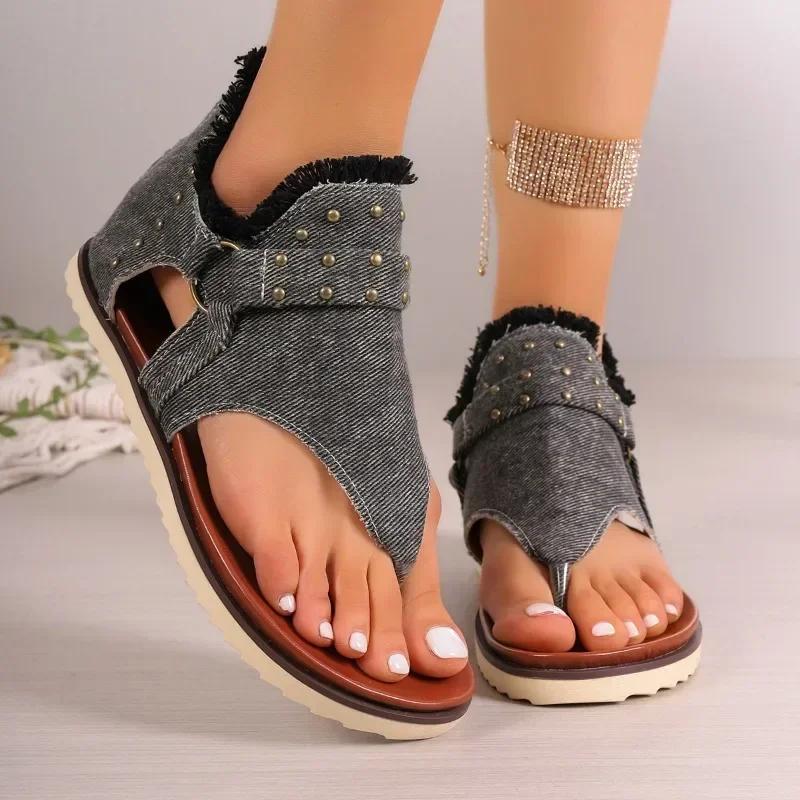 Fashion Summer New Women's Beach Sandals Open Toe Flat Non-slip Shoes Outdoor Leisure Comfortable Flip Flops Large Size Ladies Shoes