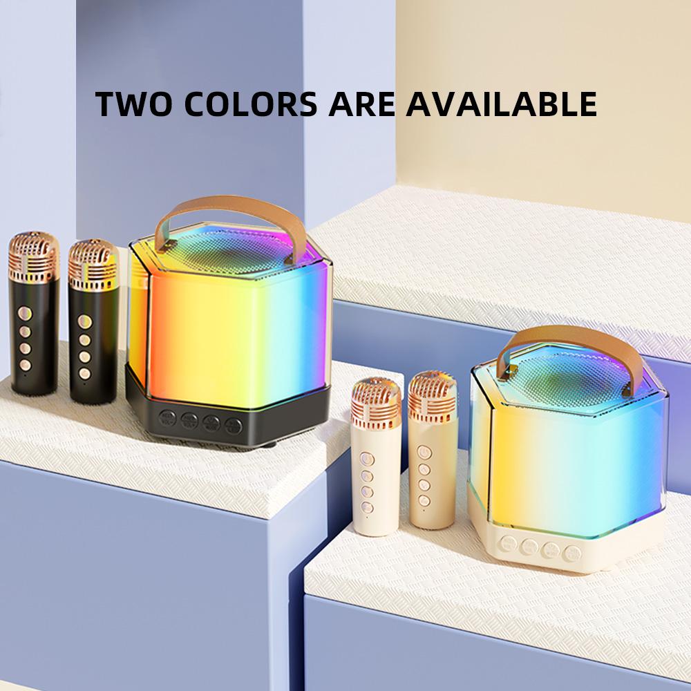 Karaoke Machine Mini Wireless Microphone and Speaker Set with 2 Microphone RGB Color Light Handheld Mic Gifts for
