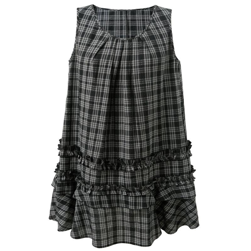 

Sancai 2026 Summer Plaid Sleeveless Babydoll Mini Dress S