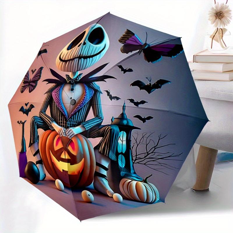 1pc Halloween Theme Jack Pumpkin Pattern Beautiful Looking Automatic Folding Umbrella, 3 Folding, 8 Pole Frame Design, Durable and Suitable