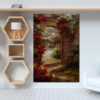 Abstract Pastoral House Flowers Door Landscape Oil Painting HD Print On Canvas Garden Poster Wall Art Picture for Livinng Room