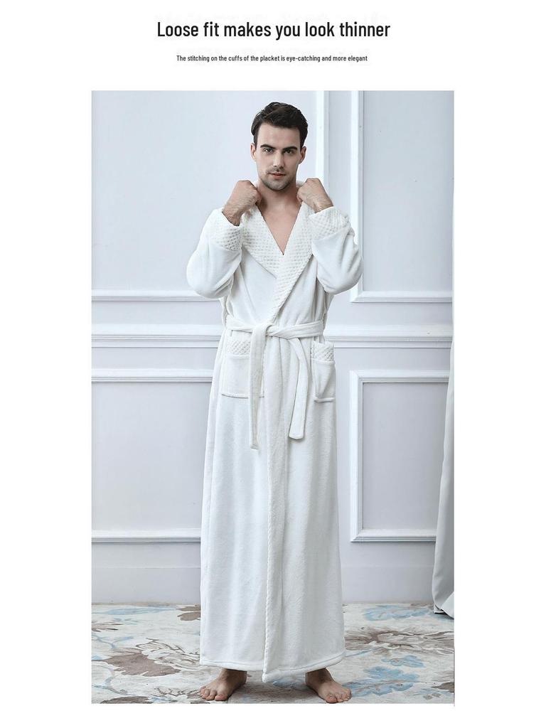 Men's Coral Fleece Robe - Autumn/Winter, Thick, Homewear Pajamas