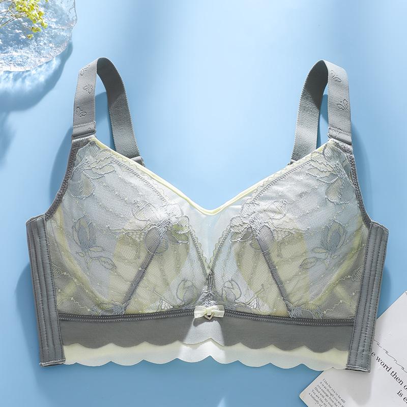 

Новое нижнее белье большого размера без губки, большая грудь выглядит маленькой, ультратонкий бюстгальтер с заячьими ушками, бесшовная сборка и антипровисающий бюстгальтер 46/105 зелёный