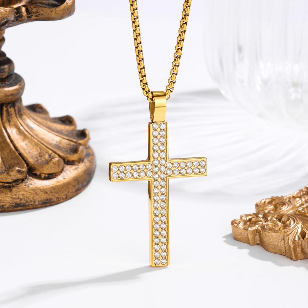 2026 Stone Cross Necklace Fashion Light Luxury Necklace Jewelry Premium Jewelry Full Diamond Men's Necklace