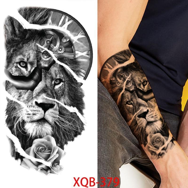 1 stk 210*114MM Havfrue Midlertidig Tatovering For Kvinner Menn Realistisk Rev Løve Blomst Tatoveringer Klistremerke Rygg Arm Engangs Død Hodeskalle Falsk Tatovering