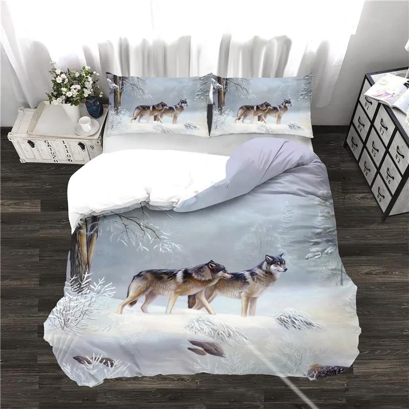 Wolf Howling At Moon Comforter Bedding,Kids Teens Green Galaxy Universe Animal Quilt Cover Set Included:Duvet Cover Pillowcase