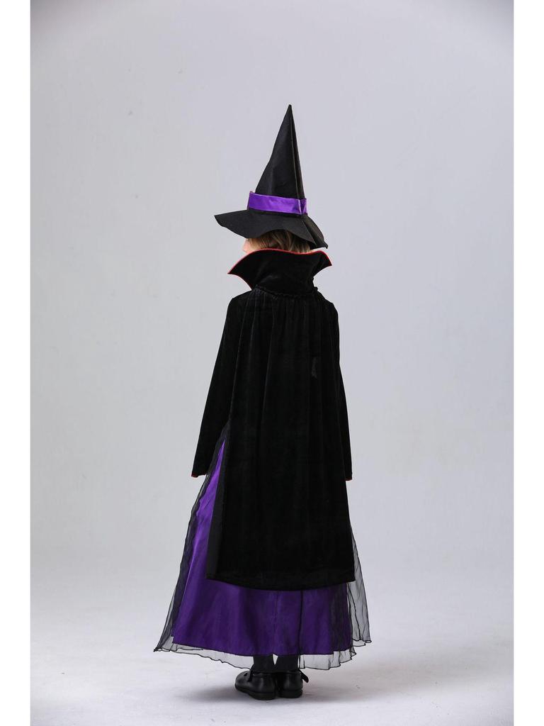 Schwarz-Violettes Hexen-Vampir-Kostüm für Erwachsene und Kinder - Perfekt für Halloween und Bühnenauftritte