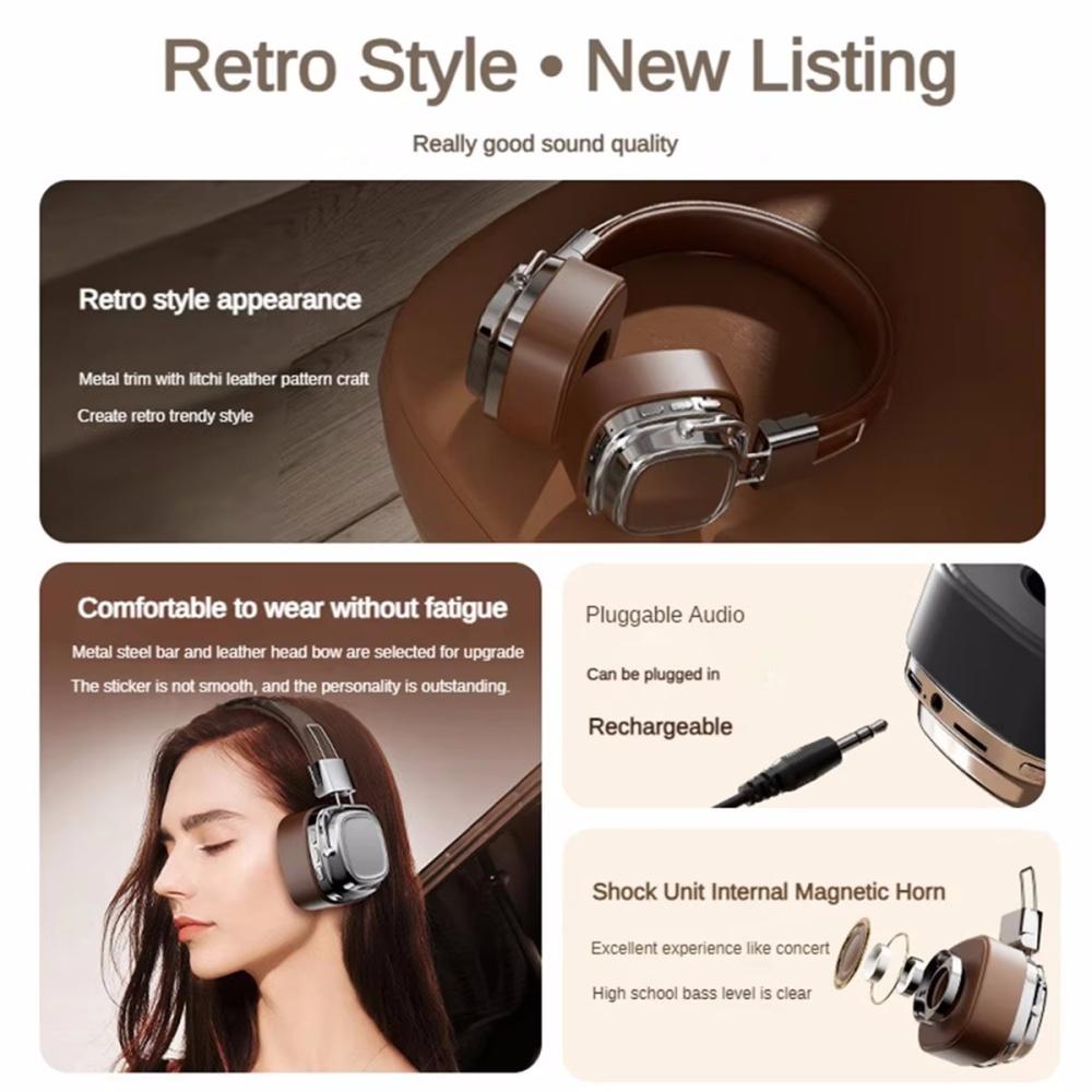 2025 Neue 5.3 Faltbare Kabellose Bluetooth-Kopfhörer Headset Gamer-Wahl Retro Over-Ear-Kopfhörer DJ Stereo-Sounds Bluetooth