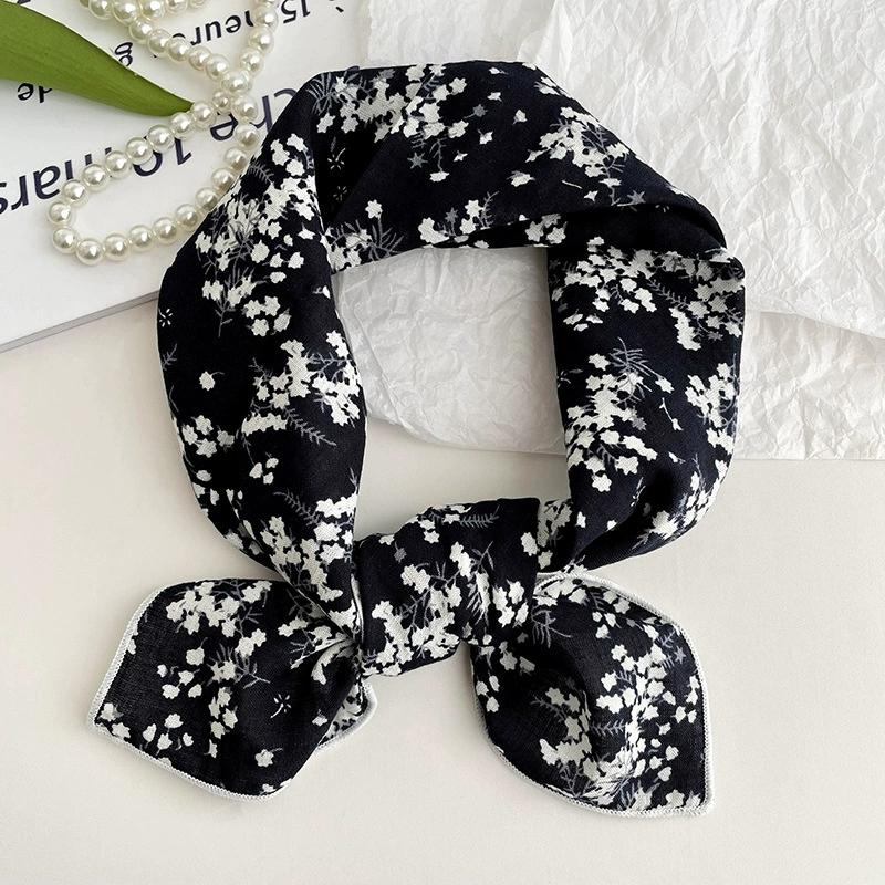 56cm Soft Retro Soft Cotton Square Scarf for Women Neckerchief Cotton Headscarf Floral Printed Small Scarf Hijabs