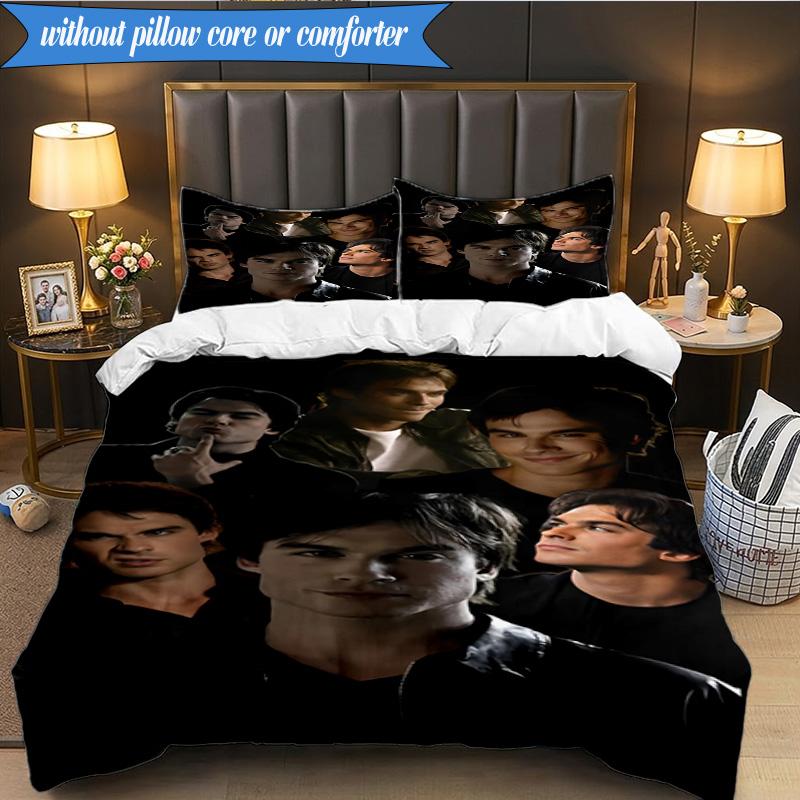 3PCS Two Men In Suits Damon Bedding Set,Including 1pc Duvet Cover And 2pcs Pillowcases Perfect for Bedroom, Dormitory, Fan Christmas Gift