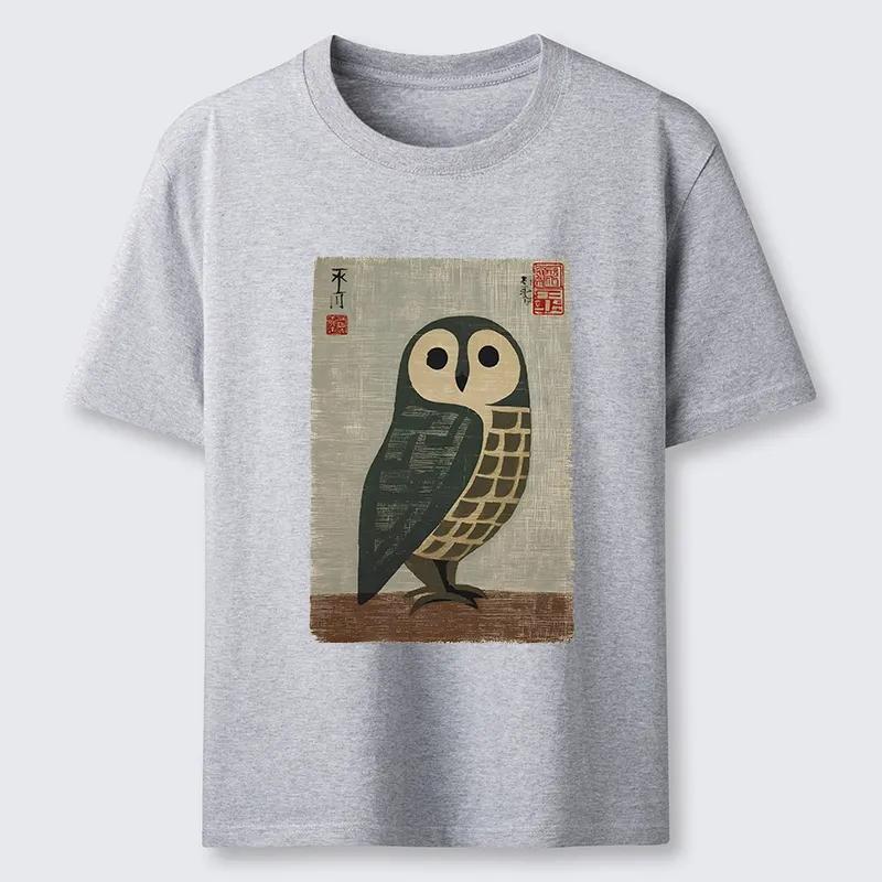 Traditional Owl In Japanese Art TShirt Unisexs and Womens Summer Cotton Clothing Harajuku Fashion Round Neck Short Sleeve Top