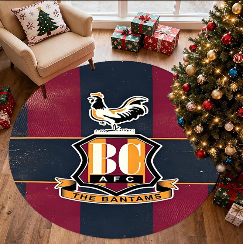 Bradford City AFC Pattern Round Rug, Indoor/Outdoor Mat, for Picnic, Gameroom, Bedroom, Office, Living Room, Home Decor Carpet, Birthday Gift