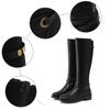 Damenstiefel aus Leder mit klobigem Absatz, lange Stiefeletten, kniehohe Stiefel für Damen, Winterschuhe, Schlabberstiefel für Damen, breite Wade